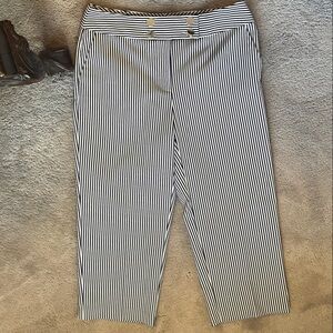 Chico’s Navy and White Striped Cropped Wide Leg Pants